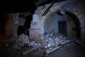 Rubble and rescue operations after the strong earthquake in Villa Sant'Antonio village, near Visso, Marche region, central Italy, 26 october 2016. ANSA/MATTEO CROCCHIONI