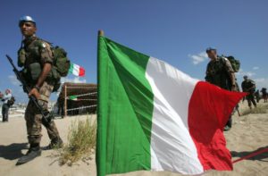 Italian soldiers, part of UN Interim Force, patrol beach in Lebanese southern port city of Tyre